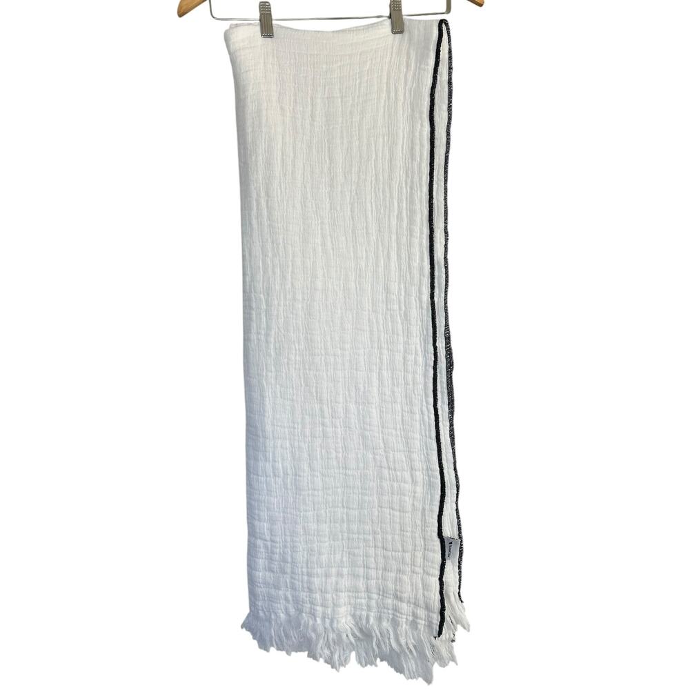 PISCATEXTIL 100% Cotton Throw Blanket 50” x 70” White w/ Black Trim - Picture 3 of 5